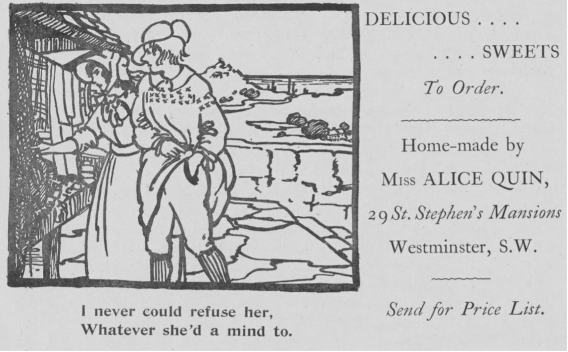 Miss Alice Quin’s advertisement for baked
            goods in The Green Sheaf.