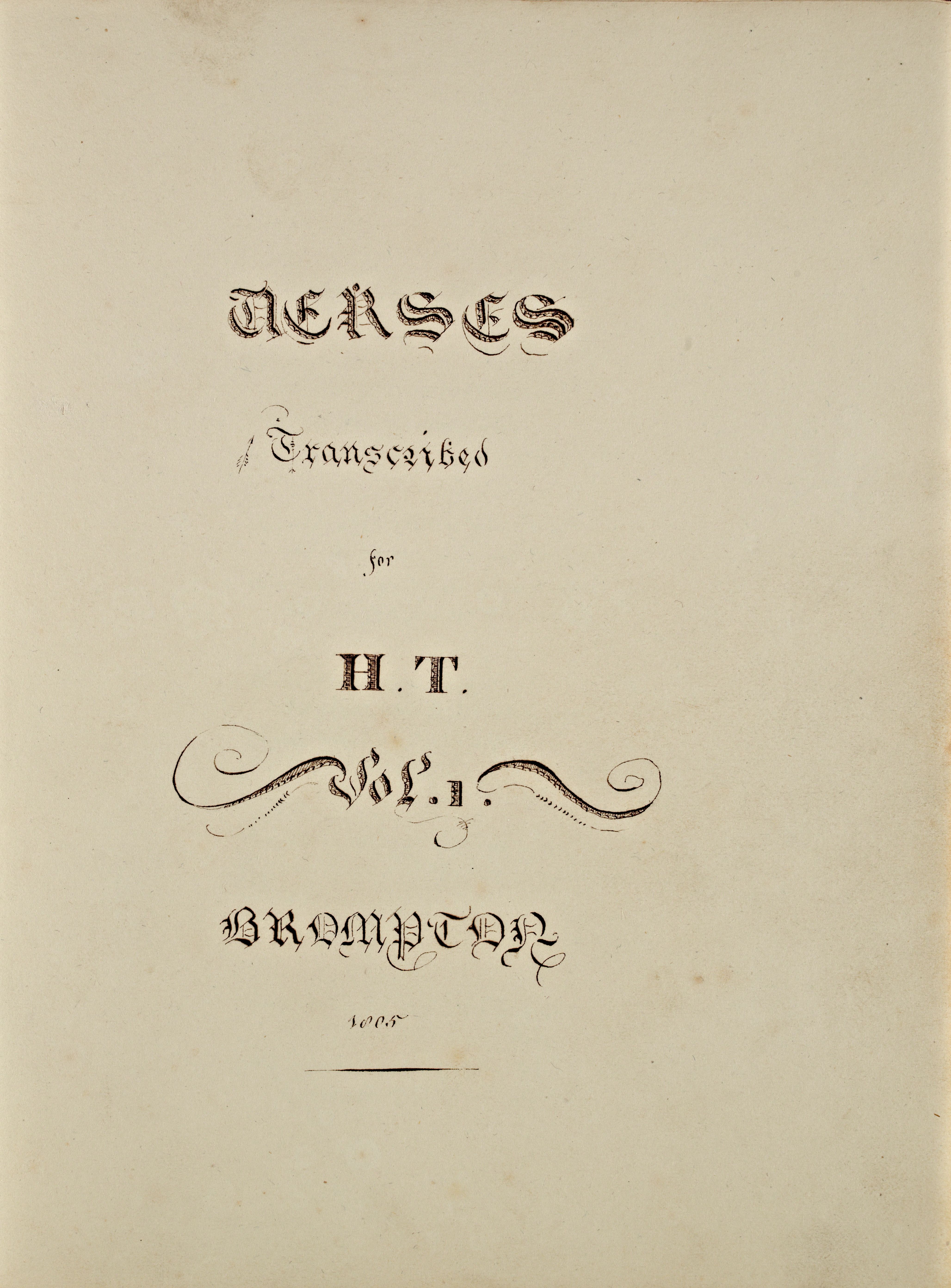 Title page of 'Verses Transcribed for
              H.T.'.